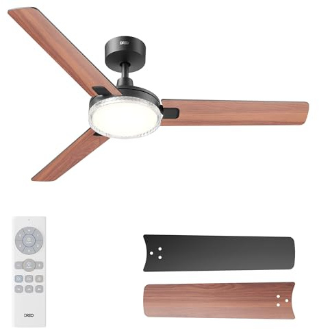 DREO Deckenventilator mit Licht und Fernbedienung, 132 cm schwarzer Deckenventilator, 5 CCT-Farbtemperaturen, 6-stufig dimmbar, 6 Geschwindigkeiten, leiser reversibler DC-Motor, 1/4/8-Std.-Timer