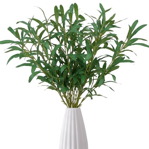 HUAESIN 20 Stück Olivenzweige Künstliche Pflanzen Kunstpflanzen Olivenzweig Deko Fake Olivenbaum Künstliche Olivenpflanze Plastikpflanze Grünpflanze für Kränze Zuhause Hochzeit Grüne Deko 55cm
