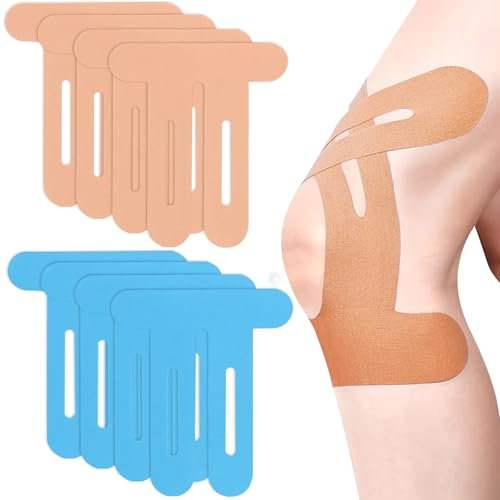 8 Stück Kinesiotapes Knie - Knie Tape Vorgeschnitten, Hautfreundlich, Wasserfestes, Elastisches Knietape für Knieschmerzen, Tape Knie Vorgeschnitten(4Beige+4Blau)