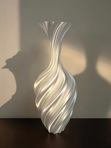 3D gedruckte Blume Vase, 26cm hohe Moderne Minimalistische vase Dekorative Handgemachte Blumenarrangement für Home Office Dekor, Geschenk für Hochzeit Housewarming feiern-Seidenweiß
