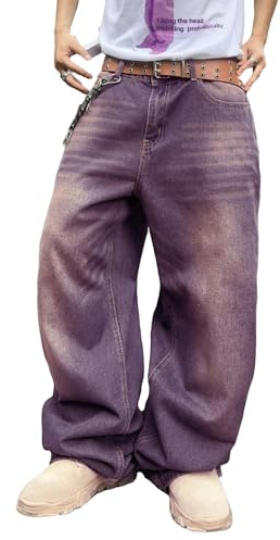 Zewool Pantalon Hip Hop pour homme, Jeans déchirés baggy déstructurés, Jeans larges avec coutures délavées, Jeans skateur Y2K, Pantalon en denim, XS