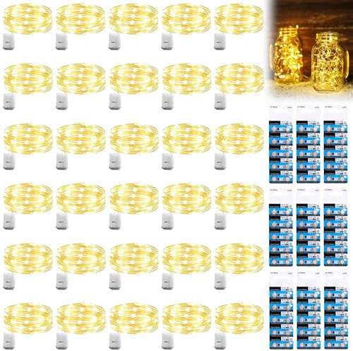 LED Lichterkette Batterie, 30 Stück 2M 20LED Micro Batterie-betrieben Kupfer Drahtlichterkette Weihnachtsbeleuchtung für Zimmer, Innen, Weihnachten, Außen, Party, Hochzeit, DIY