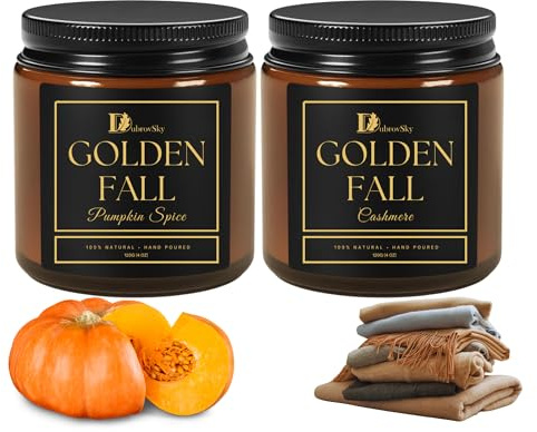 Handgemachte Duftkerzen Set „Goldener Herbst“ – 2er Set | Pumpkin Spice & Cashmere | Aromakerzen im Glas | Geschenkset Kerzen für Herbst, Winter, Deko und Wohlfühlatmosphäre