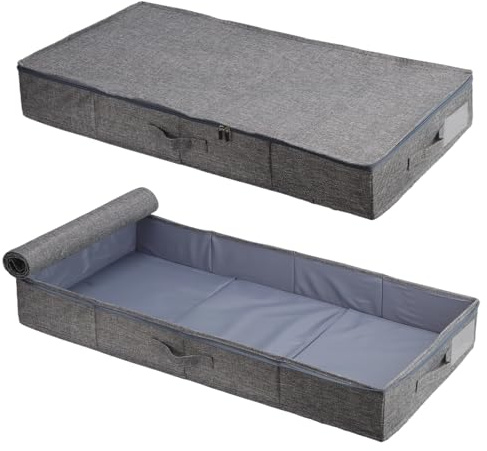 YIXNSW 2 Stück Unterbett Aufbewahrungsbox, 85 x 40 x 12cm Grau Faltbare Unterbettkommode aus Stoff, Bettkasten für Kleidung und Bettwäsche