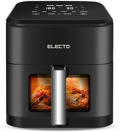 ELECTO - Friggitrice ad aria calda 8L Smart 2000W – Controllo app tramite WiFi – 8 programmi automatici – Rivestimento antiaderente – Preparazione sana senza grassi con tecnologia Rapid Air – Nero