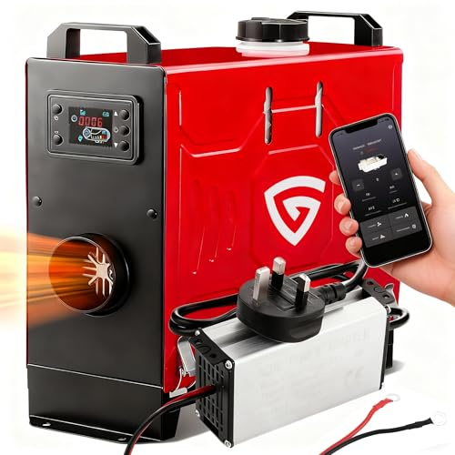 8kW 12V/24V/220V Diesel Air Heater Bluetooth App Remote Control All In One Diesel Night Heater, Instant Heating Low Fuel Consumption, with Power Adapter, For Garage Workshop Campervan Off-grid Cabin