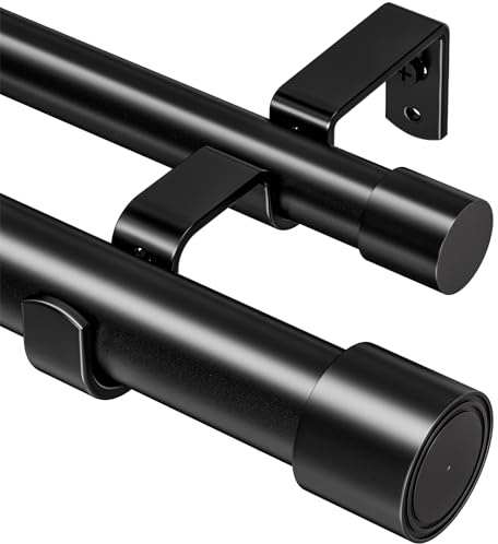 Mavivegue Gardinenstange 2 läufig, Edelstahl, 79-180 cm, Schwarz