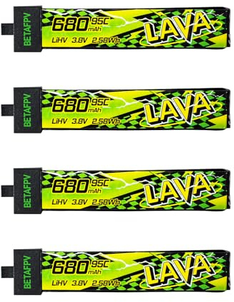 BETAFPV 4pcs Lava II 1S 680mAh LiHV Battery 3.8V 95C with BT2.0 Connector | Upgraded Z-Folding technology, Compatible with 1S Tiny Whoop Drone Quadcopter Like Air75, Meteor75 Pro