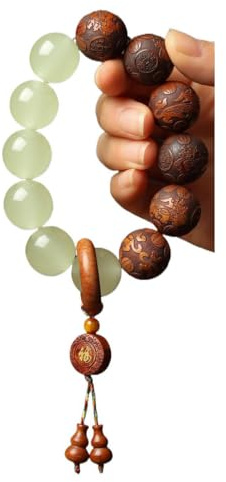 SIXAOAZZ Gebetskette Birnenholz Laufring Tibetisches Armband Buddha Meditation Leuchtendes Holz Spirituelle Yoga Kette Handgemachtes Zen Accessoire mit Leuchtenden Perlen