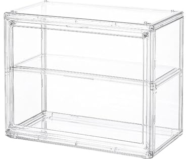 Clear Display Case,Acrylic Doll Holder Organizer with Magnetic Door | Action Figurine Storage Box with Removable Shelf - for Dolls Books Toys Figures Home Apartment Office School