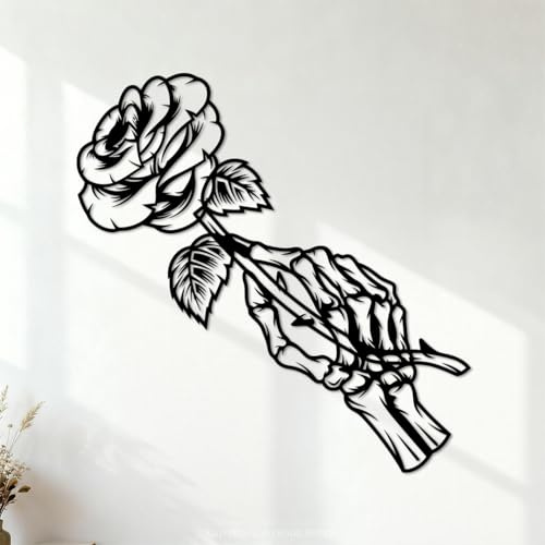Wandaufkleber Tod Skelett Hand Schädel Knochen Blume Rose 54x54.8cm Wasserfest Schwarz