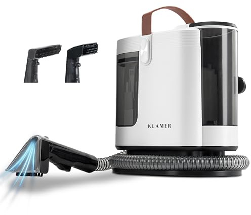KLAMER Polsterreiniger Gerät 500W Waschsauger Nasssauger | 2-Tank-System 1,6 L, 15 kPa, Sprüh & Saugtechnik, Selbstreinigung, Teppichreiniger, Nass Trockensauger, 2 Bürsten