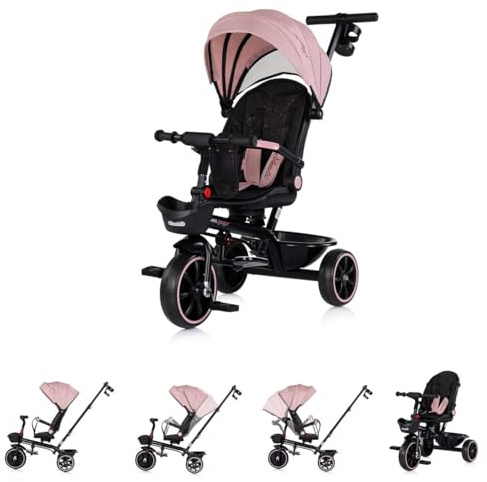 Chipolino Tricycle Max Sport 2 in 1, Dreirad, Becherhalter, Sitz umkehrbar, Korb rosa schwarz