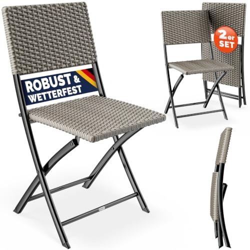 Casaria® Polyrattan Klappstuhl 2er Set Creme leicht faltbar bis 120kg belastbar tragbar wetterfest Stuhl Sessel Balkon Terrasse Garten Camping Stuhl Sessel