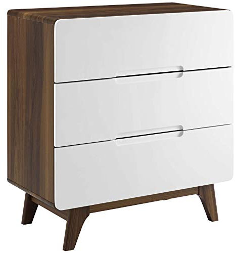 Modway-Herkunft Zeitgenössischer moderner 2-Schubladen-Schlafzimmer-Nachttisch aus der Mitte des Jahrhunderts, Walnuss Weiß, 39 x 79 x 84 cm