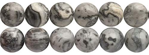 SKYBEADS 8mm Gray Picasso Jaspis Perlen Schwarz Weiss Edelstein zum Auffaedeln 38cm Strang Approx 46 Stück