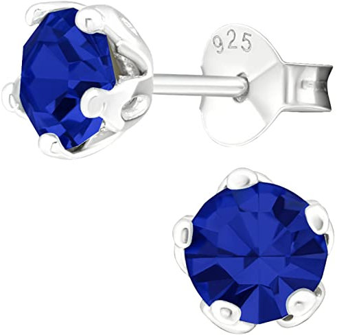 EYS JEWELRY runde Zirkonia Damen Ohrringe Silber 925 - Kristall Ohrstecker saphir-blau 6 mm - Stecker