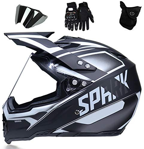 QYTK Integralhelm Motocross Helm Set, Downhill Enduro Motorrad Crosshelm mit Abnehmbare Visier-Brille Maske Handschuhe Full Face MTB Helm für Herren Damen All Terrain Mountainbike ATV,White,XL