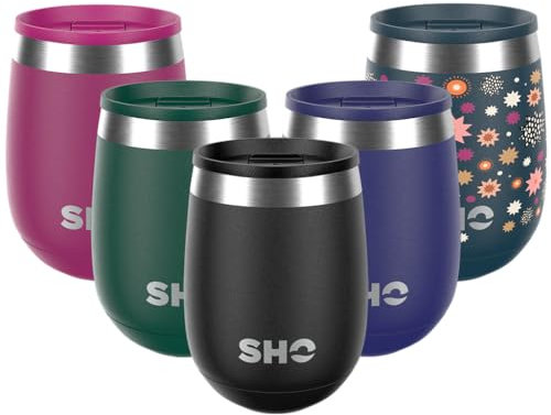 SHO Pacto - Ultimate Insulated Stainless Steel Reusable Coffee Cup & Stemless Wine Tumbler - 4 Hours Hot, 8 Hours Cold - 360ml - BPA Free (Jet Black, 360ml)