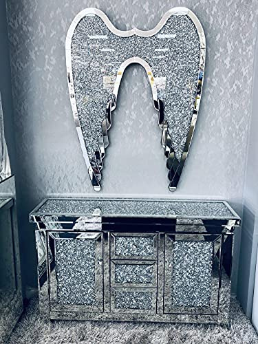 ornament bling diamond gift | crystallized xxl crushed diamond crystal mirrored angel wings hanging wall hung art love home sparkly size : 60 x 40 cms| crushed diamond display |present, home decor