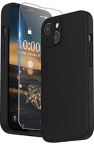 SURPHY Cover per iPhone 13 con Vetro Temperato (6,1), Custodia per iphone 13 Silicone con Protezione Fotocamera, case protezione Completa,Antiurto, Morbida Microfibra Antigraffio,Nero