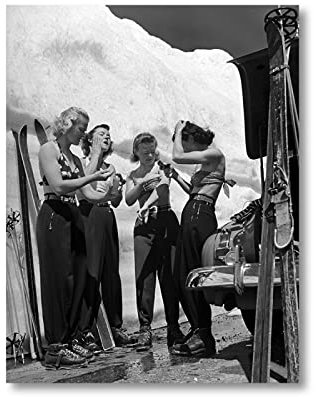 TSHAOSHUNHT Leinwand Wandkunst Schwarz Weiß Vintage Ski Fotodruck Mädchen Malerei Winter Skifahren Poster für Zuhause Wanddekoration 70x100cmx1pcs rahmenlos