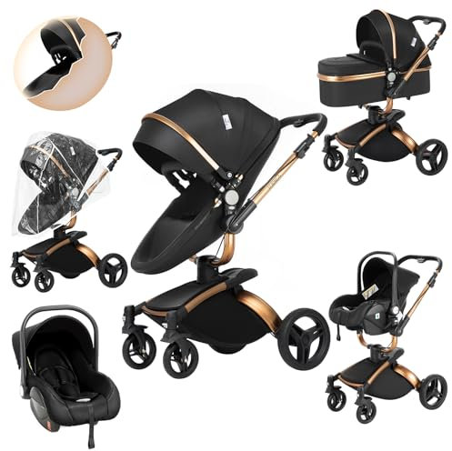 3 in 1 Kombikinderwagen Standardkinderwagen Kinderwagen Reisesysteme Neugeborener Tragbarer Reisewagen Kinderwagen Buggy Faltbarer High Landscape Kinderwagen (906 Black)