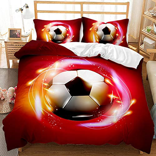 Bettwäsche 140x200 Roter FußBall Warme Mikrofaser BettwäSche-Sets,Mit ReißVerschluss 3 Teilig Bettbezug Und 2 KissenbezüGe 80x80cm，Geeignet FüR