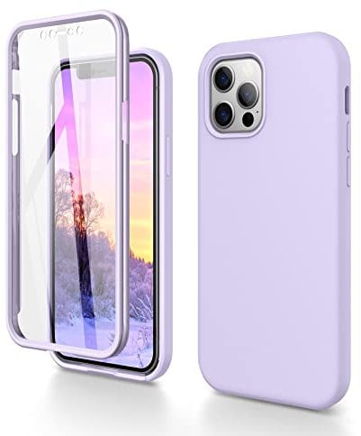 Dracool Liquid Silicone Case for iPhone 12/12 Pro Case and Screen Protector Shockproof 360 Full Body Protection Soft Gel Rubber Cover Slim Case for iPhone 12/12 Pro 6.1 - Clove Purple