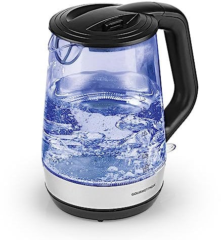 GOURMETmaxx Glas-Wasserkocher | Wasserkocher mit LED Beleuchtung | Teekocher mit Schnellkochfunktion | Kalkfilter, 250 ml bis 1,7 Liter Skala [1,7 L Fassungsvolumen & 2200 Watt]