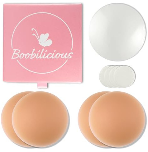 Boobilicious Nippelpads 8 cm - 4 Stück - Selbstklebende Nippel Cover mit Brustwarzenschutz - Nude - Wiederverwendbare und waschbare Brustwarzen Nippelabdeckung aus Premium Silikon - dünne Ränder