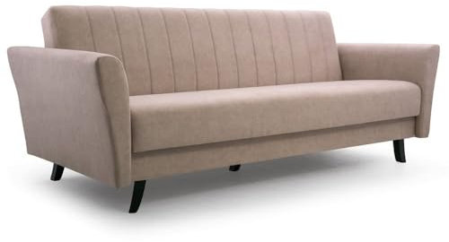 mb-moebel Sofa mit Schlaffunktion und Bettkasten, Kippsofa Klappsofa Schlafsofa Clic-Clack Couch für Wohnzimmer Federkern Sofagarnitur Polstersofa 231x90x93 cm - Angelli (Beige - Paros 3)