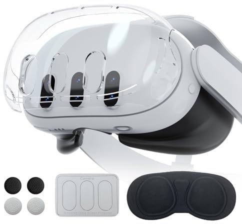 BeisDirect Transparent Clear Shell for Meta Quest 3 VR Headset, Quest3 Mainframe Transparent Case Lens Cap Tempered Film Rocker Cover Set