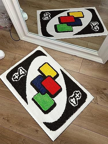 Tapis Uno Rug en Forme de Carte 60 x 90 cm - Doux, Mignon, Antidérapant, Lavable - Tapis pour décoration Chambre, entrée Intérieur Extérieur, Salle de Bain, Cuisine (Carte +4 Classique)