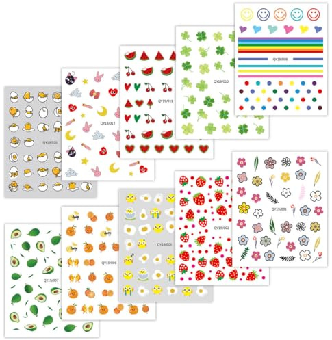 BZKSER nagelsticker - 10 Blatt Nagelsticker Süß Nagelaufkleber Selbstklebend Weihnachtsblumen Blätter Tiere Pflanzen Früchte Nail Art Sticker Dekoration Nageldesign Zubehör,Kreative Muster