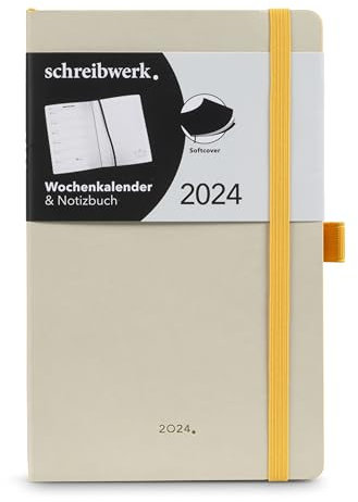schreibwerk Wochenkalender 2024 - A5 Terminkalender - 160 linierte Seiten - Softcover Notizbuch sand/senf