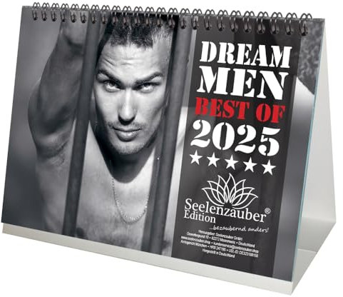 Sexy Dream Men für 2025 DIN A5 Tischkalender Erotik Männer Mann - Set-Inhalt: 1x Kalender 1x Weihnachtsanhänger 1x Grußanhänger (gesamt 3 Teile)