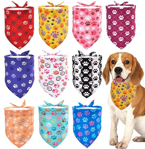JpGdn Hundehalstücher für Jungen und Mädchen, mit Pfotenabdruck, Rot, Blau, Gelb, Rosa, Lila, Weiß, Schwarz, Grün, 10 Stück