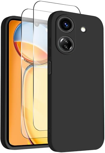 ISOI - Funda para Xiaomi Redmi 13C/Poco C65, Carcasa Silicona líquida Suave, con 2 Pack Protector de Vidrio Templado, Protección de Cuerpo Completo Ultra Delgada a Prueba de Golpes - Negro