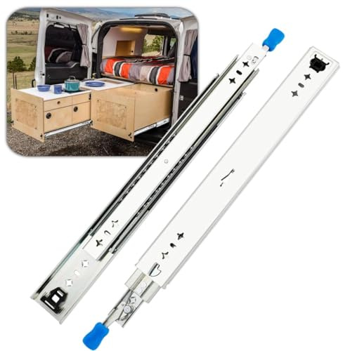 Heavy Duty Drawer Runners with Lock Drawer Slide Track Hardware Full Extension Side-Mounted Drawer Systems 250-1500mm(10-60) for Home Kitchen Desk Campervan (Size : Storage 400mm - Extension 800mm