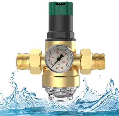 Riduttore di pressione dell'acqua con manometro e filtro a setaccio, regolatore di pressione per acqua potabile, regolatore di pressione valvola di sovrapressione regolabile (1/2)