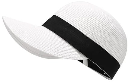 Beach Cap Handmade Sun Visor Baseball Cap Straw Hat Weave Sun Cap Sun Hat (Straw, White)