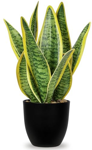 Oairse Planta artificial de serpiente en macetas, plantas artificiales de sansevieria en maceta, plantas artificiales decorativas de interior para el hogar, oficina, cocina, dormitorio, estante