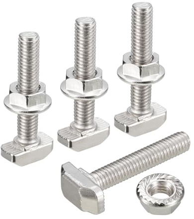 sourcing map M6x35mm T Slot Drop-in Bolt & M6 Hexagon Flange Nut Set,20 Set | Hammer Head T-Bolt,T Shape Stud Sliding Screw for 30 Series Aluminum Profile