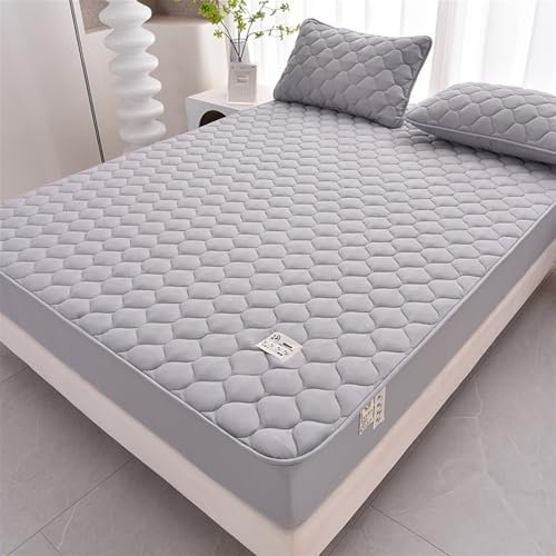 YUDEYU Gestepptes Spannbettlaken Rohbaumwolle Matratzenschoner Heimgebrauch Hotel rutschfest Doppelbett Einzelbett Topper spannleintuch(Grey,70x190cm/High 5-15cm)