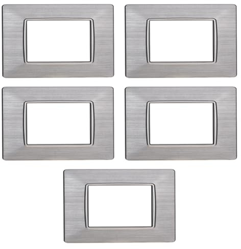 CONFEZIONE DA 5 PLACCHE IN PLASTICA SATINATA, COMPATIBILE CON VIMAR PLANA, 3 MODULI/POSTI, COLORE ARGENTO, DESIGN ELEGANTE E MODERNO, PER INTERRUTTORI/PRESE, TECNOPOLIMERO DI ALTA QUALITA'
