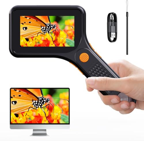 Microscope Numérique pour Adultes 500X, Microscope de Poche avec Écran HD 3 Pouces, Loupe Portable pour Pièces de Monnaie, 8 LED Réglables, Compatible Windows et MacOS - Noir
