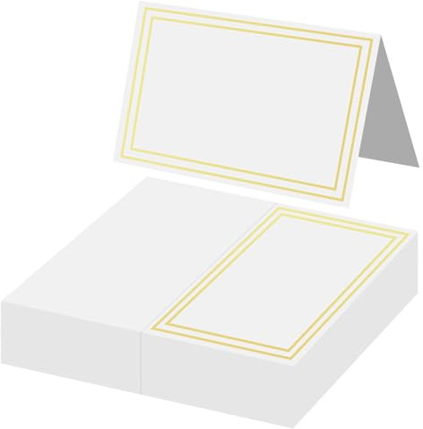 50 Pcs Premium Place Cards,2×3.5 Table Place Cards with Double Gold Foil Border, Seating Card, Cardstock Table Name Cards for Wedding, Dinner Party, Banquet & Bridal Shower