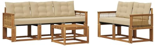 vidaXL Outdoor-Sofagarnitur mit Kissen 6 pcs Natur und Beige, Gartenmöbel, modernes Ecksofa, langlebige Terrassen-Sitze, stilvolle Lounge für deinen Outdoor-Bereich