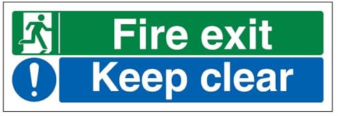 VSafety Schild für Notausgang mit Aufschrift „Fire Exit/Keep Clear“, Querformat, 450 x 150 mm, selbstklebendes Vinyl, englische Version